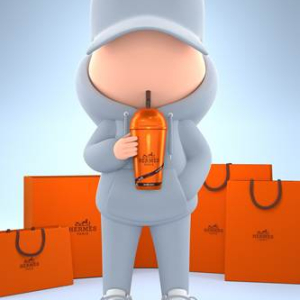 Léo & Steph Hermès Kid Cup - Luxury pop art on aluminium and acrylic glass featuring iconic Hermès orange - Art de Vivre Gallery