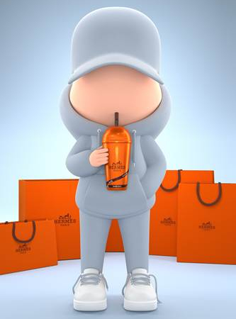 Léo & Steph Hermès Kid Cup - Luxury pop art on aluminium and acrylic glass featuring iconic Hermès orange - Art de Vivre Gallery