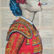 Mixed media artwork by Margot Laffon depicting a Spanish torera on vintage book pages.