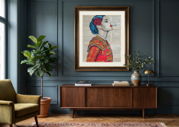 Mixed media artwork by Margot Laffon depicting a Spanish torera on vintage book pages.